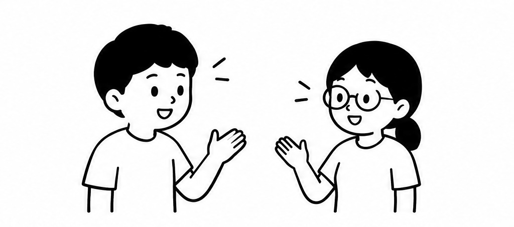 韓国語で会話する教材キャラクターのイラスト